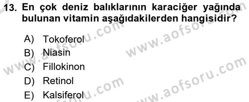 Temel Veteriner Biyokimya Dersi 2022 - 2023 Yılı Yaz Okulu Sınavı 13. Soru