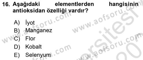 Temel Veteriner Biyokimya Dersi 2022 - 2023 Yılı Yaz Okulu Sınavı 16. Soru