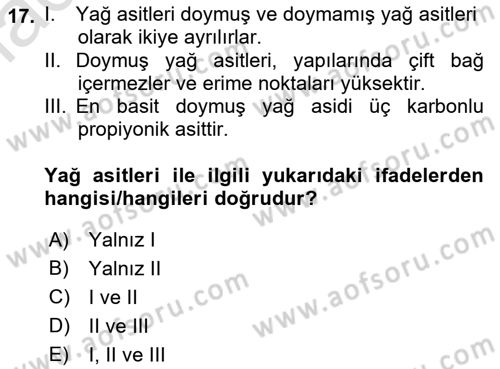 Temel Veteriner Biyokimya Dersi 2022 - 2023 Yılı Yaz Okulu Sınavı 17. Soru