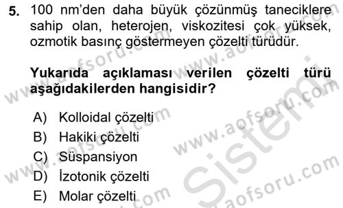 Temel Veteriner Biyokimya Dersi 2022 - 2023 Yılı Yaz Okulu Sınavı 5. Soru