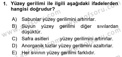 Temel Veteriner Biyokimya Dersi 2023 - 2024 Yılı (Vize) Ara Sınav Soruları 1. Soru