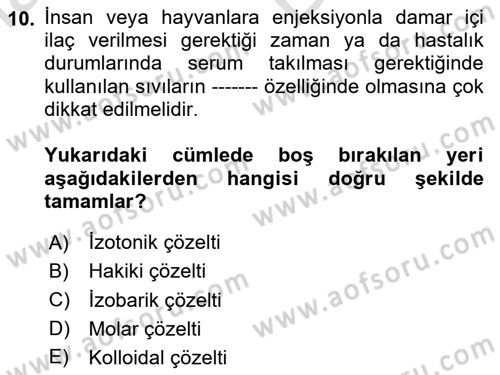 Temel Veteriner Biyokimya Dersi 2023 - 2024 Yılı (Vize) Ara Sınav Soruları 10. Soru