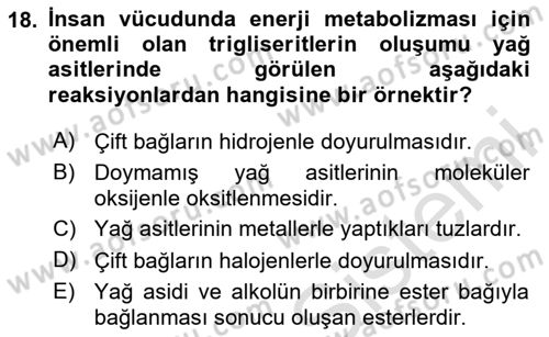 Temel Veteriner Biyokimya Dersi 2023 - 2024 Yılı (Vize) Ara Sınav Soruları 18. Soru