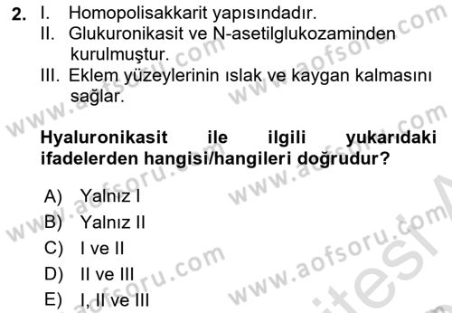 Temel Veteriner Biyokimya Dersi 2023 - 2024 Yılı (Vize) Ara Sınav Soruları 2. Soru
