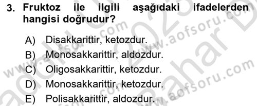 Temel Veteriner Biyokimya Dersi 2023 - 2024 Yılı (Vize) Ara Sınav Soruları 3. Soru