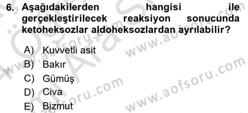 Temel Veteriner Biyokimya Dersi 2023 - 2024 Yılı (Vize) Ara Sınav Soruları 6. Soru