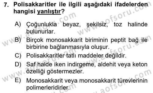 Temel Veteriner Biyokimya Dersi 2023 - 2024 Yılı (Vize) Ara Sınav Soruları 7. Soru
