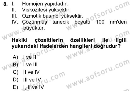 Temel Veteriner Biyokimya Dersi 2023 - 2024 Yılı (Vize) Ara Sınav Soruları 8. Soru