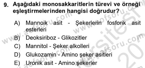 Temel Veteriner Biyokimya Dersi 2023 - 2024 Yılı (Vize) Ara Sınav Soruları 9. Soru