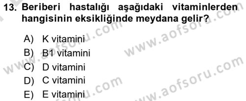 Temel Veteriner Biyokimya Dersi 2023 - 2024 Yılı (Final) Dönem Sonu Sınav Soruları 13. Soru