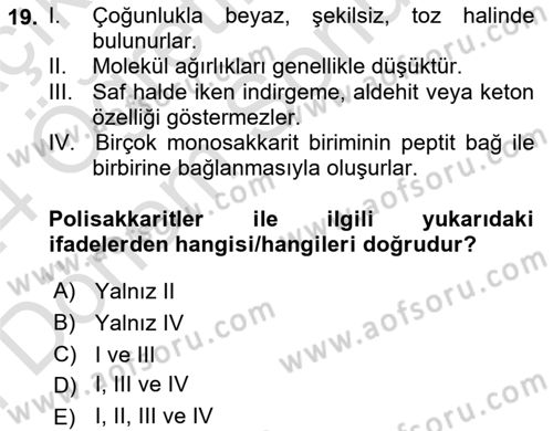 Temel Veteriner Biyokimya Dersi 2023 - 2024 Yılı (Final) Dönem Sonu Sınav Soruları 19. Soru