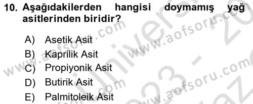 Temel Veteriner Biyokimya Dersi 2023 - 2024 Yılı Yaz Okulu Sınav Soruları 10. Soru