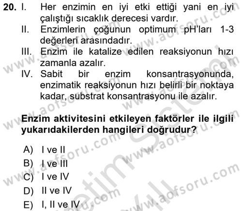Temel Veteriner Biyokimya Dersi 2023 - 2024 Yılı Yaz Okulu Sınav Soruları 20. Soru