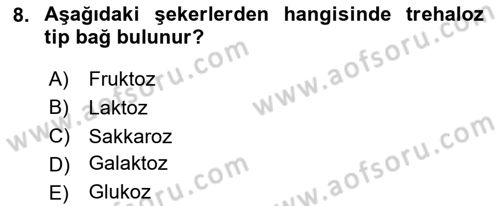 Temel Veteriner Biyokimya Dersi 2023 - 2024 Yılı Yaz Okulu Sınav Soruları 8. Soru