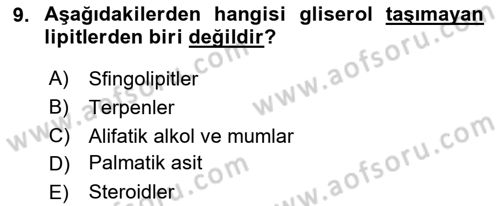 Temel Veteriner Biyokimya Dersi 2023 - 2024 Yılı Yaz Okulu Sınav Soruları 9. Soru