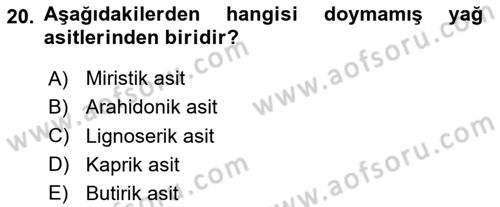 Temel Veteriner Biyokimya Dersi 2024 - 2025 Yılı (Vize) Ara Sınav Soruları 20. Soru