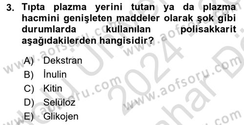 Temel Veteriner Biyokimya Dersi 2024 - 2025 Yılı (Vize) Ara Sınav Soruları 3. Soru