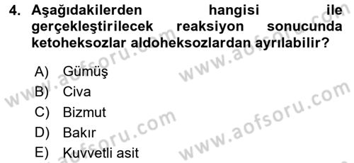 Temel Veteriner Biyokimya Dersi 2024 - 2025 Yılı (Vize) Ara Sınav Soruları 4. Soru
