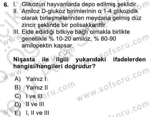 Temel Veteriner Biyokimya Dersi 2024 - 2025 Yılı (Vize) Ara Sınav Soruları 6. Soru