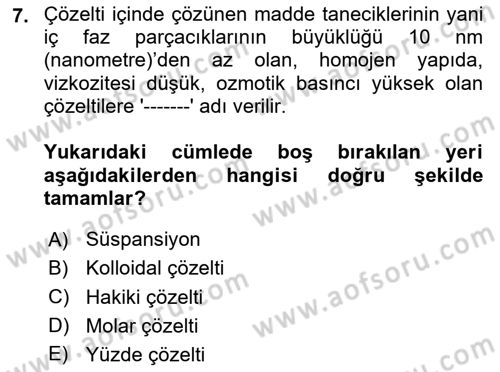 Temel Veteriner Biyokimya Dersi 2024 - 2025 Yılı (Vize) Ara Sınav Soruları 7. Soru