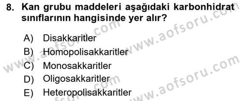 Temel Veteriner Biyokimya Dersi 2024 - 2025 Yılı (Vize) Ara Sınav Soruları 8. Soru