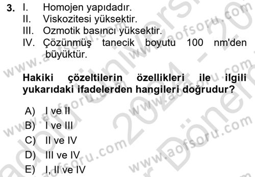 Temel Veteriner Biyokimya Dersi 2024 - 2025 Yılı (Final) Dönem Sonu Sınav Soruları 3. Soru