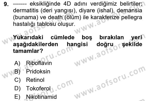 Temel Veteriner Biyokimya Dersi 2024 - 2025 Yılı (Final) Dönem Sonu Sınav Soruları 9. Soru