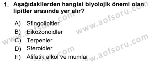 Temel Veteriner Biyokimya Dersi 2024 - 2025 Yılı Yaz Okulu Sınav Soruları 1. Soru
