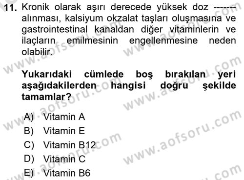 Temel Veteriner Biyokimya Dersi 2024 - 2025 Yılı Yaz Okulu Sınav Soruları 11. Soru