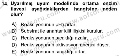 Temel Veteriner Biyokimya Dersi 2024 - 2025 Yılı Yaz Okulu Sınav Soruları 14. Soru