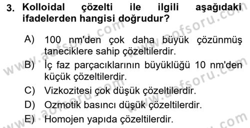 Temel Veteriner Biyokimya Dersi 2024 - 2025 Yılı Yaz Okulu Sınav Soruları 3. Soru