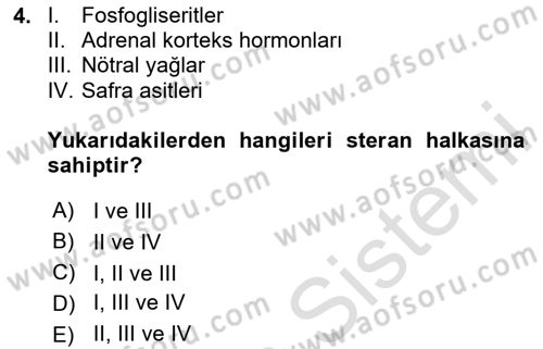 Temel Veteriner Biyokimya Dersi 2024 - 2025 Yılı Yaz Okulu Sınav Soruları 4. Soru