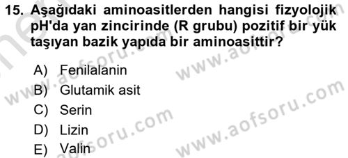 Temel Veteriner Biyokimya Dersi 2025 - 2026 Yılı (Vize) Ara Sınav Soruları 15. Soru