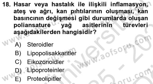 Temel Veteriner Biyokimya Dersi 2025 - 2026 Yılı (Vize) Ara Sınav Soruları 18. Soru