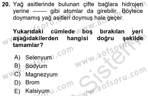 Temel Veteriner Biyokimya Dersi 2025 - 2026 Yılı (Vize) Ara Sınav Soruları 20. Soru