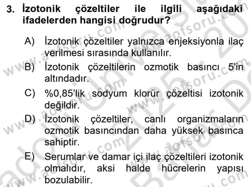 Temel Veteriner Biyokimya Dersi 2025 - 2026 Yılı (Vize) Ara Sınav Soruları 3. Soru