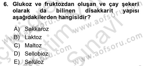 Temel Veteriner Biyokimya Dersi 2025 - 2026 Yılı (Vize) Ara Sınav Soruları 6. Soru