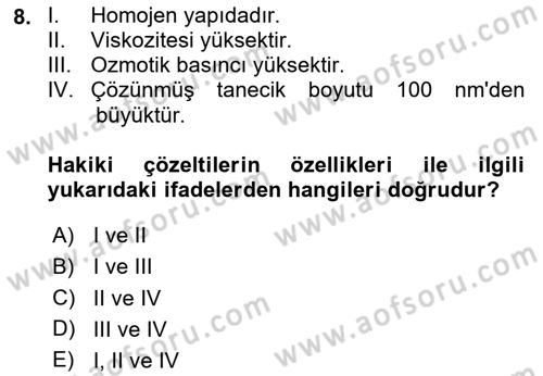 Temel Veteriner Biyokimya Dersi 2025 - 2026 Yılı (Vize) Ara Sınav Soruları 8. Soru