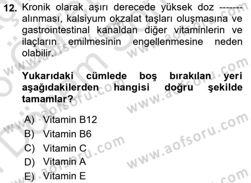Temel Veteriner Biyokimya Dersi 2025 - 2026 Yılı (Final) Dönem Sonu Sınav Soruları 12. Soru
