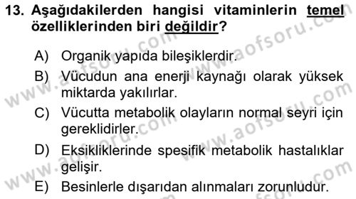 Temel Veteriner Biyokimya Dersi 2025 - 2026 Yılı (Final) Dönem Sonu Sınav Soruları 13. Soru