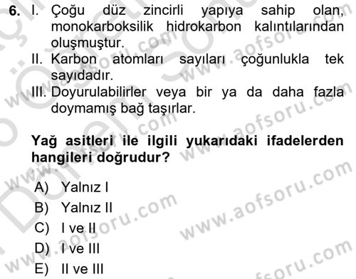 Temel Veteriner Biyokimya Dersi 2025 - 2026 Yılı (Final) Dönem Sonu Sınav Soruları 6. Soru