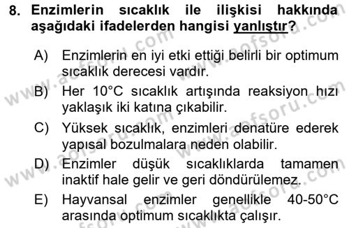 Temel Veteriner Biyokimya Dersi 2025 - 2026 Yılı (Final) Dönem Sonu Sınav Soruları 8. Soru