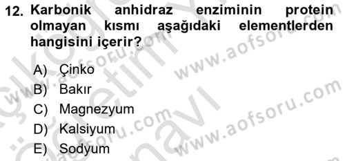 Temel Veteriner Biyokimya Dersi 2025 - 2026 Yılı Yaz Okulu Sınav Soruları 12. Soru