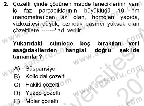 Temel Veteriner Biyokimya Dersi 2025 - 2026 Yılı Yaz Okulu Sınav Soruları 2. Soru