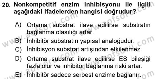 Temel Veteriner Biyokimya Dersi 2025 - 2026 Yılı Yaz Okulu Sınav Soruları 20. Soru