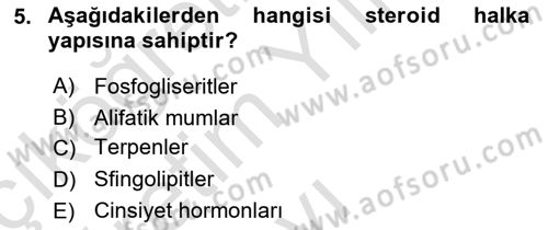 Temel Veteriner Biyokimya Dersi 2025 - 2026 Yılı Yaz Okulu Sınav Soruları 5. Soru