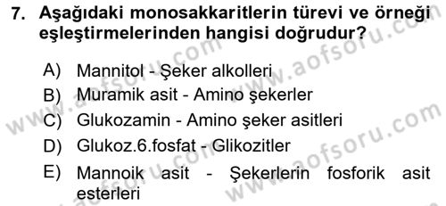 Temel Veteriner Biyokimya Dersi 2025 - 2026 Yılı Yaz Okulu Sınav Soruları 7. Soru