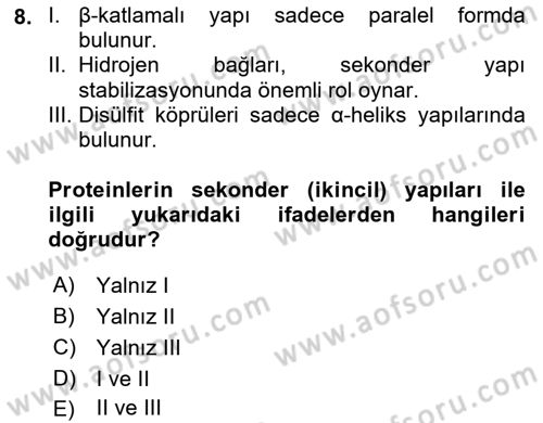 Temel Veteriner Biyokimya Dersi 2025 - 2026 Yılı Yaz Okulu Sınav Soruları 8. Soru