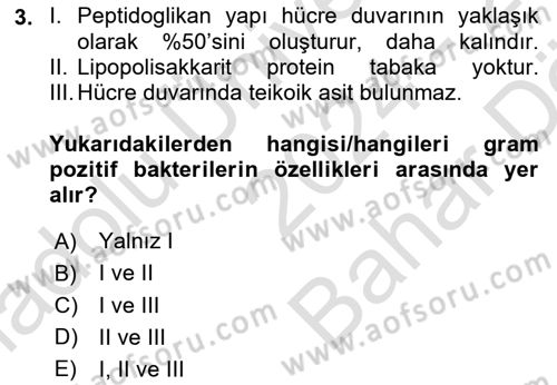 Genel Mikrobiyoloji Dersi 2024 - 2025 Yılı (Vize) Ara Sınav Soruları 3. Soru