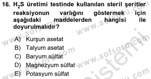 Genel Mikrobiyoloji Dersi 2024 - 2025 Yılı (Final) Dönem Sonu Sınav Soruları 16. Soru